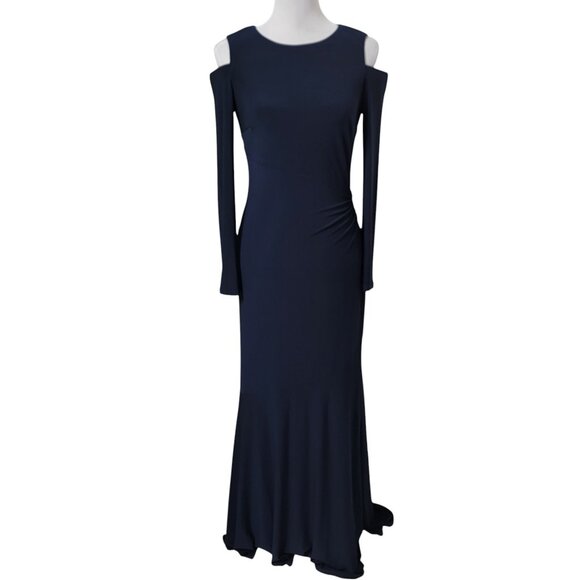 Lauren Ralph Lauren Size 4 Navy Blue Cold Shoulder Evening Maxi Dress - Picture 1 of 13